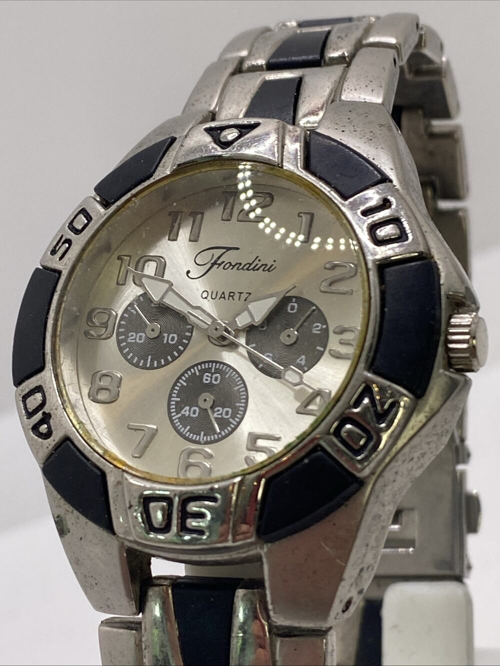 Fondini Mens Silver Watch New Battery
